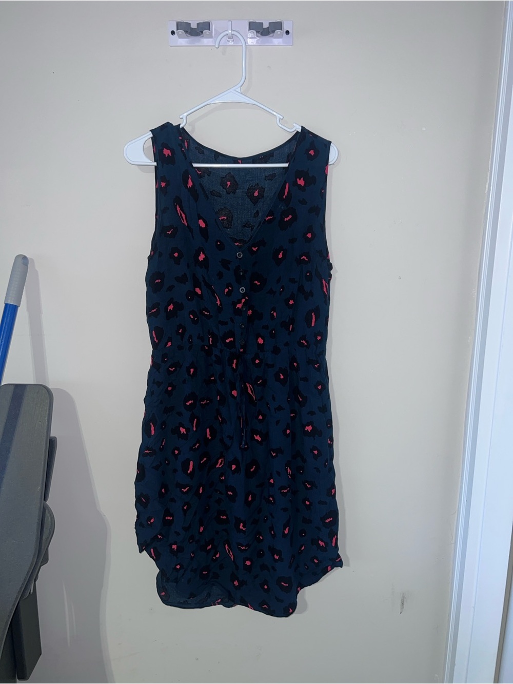 Sleeveless Black Dress with Red Leopard Spots